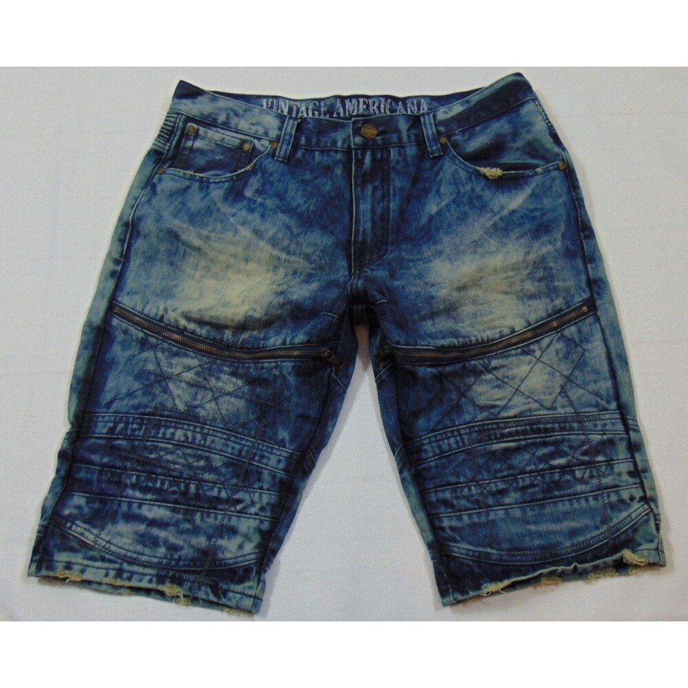 Vintage Americana Denim Shorts Mens 38 Stonewash Stress Moto Grunge indie sleaze